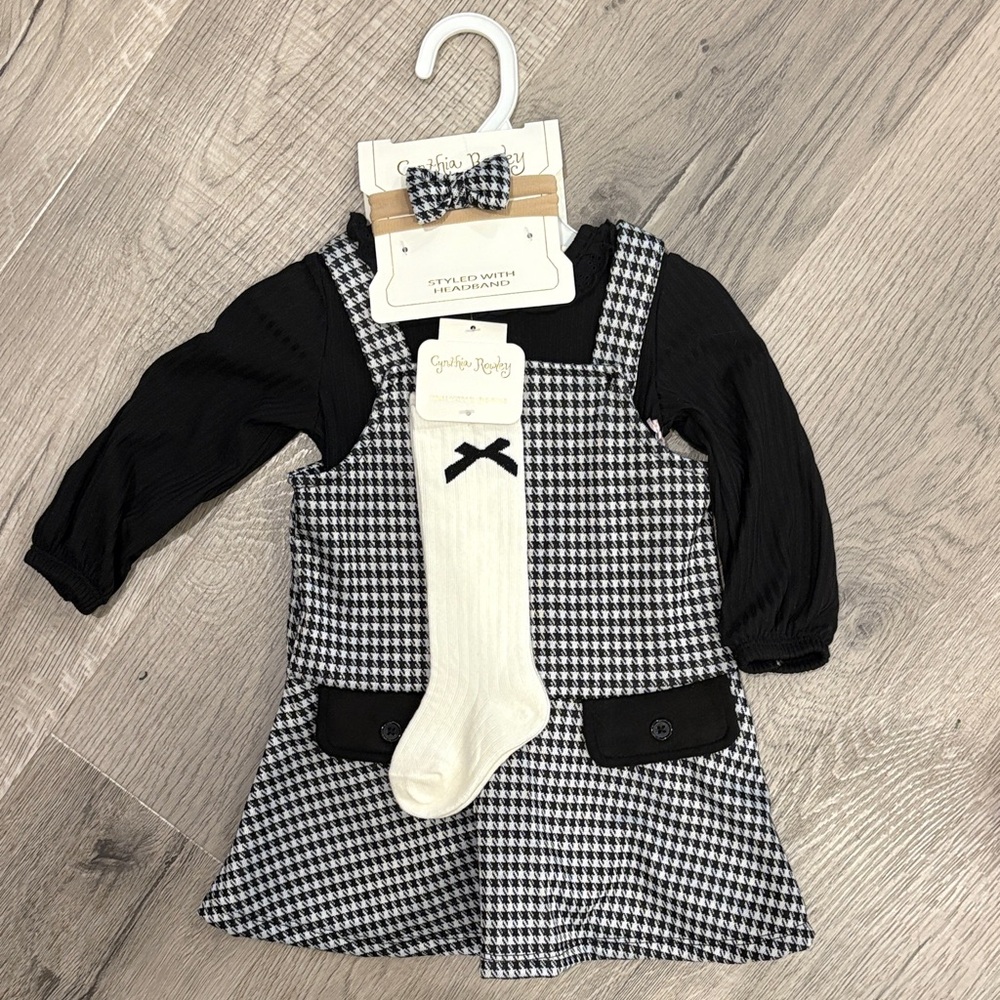 Stylish Baby Houndstooth Dress Set with Black Top